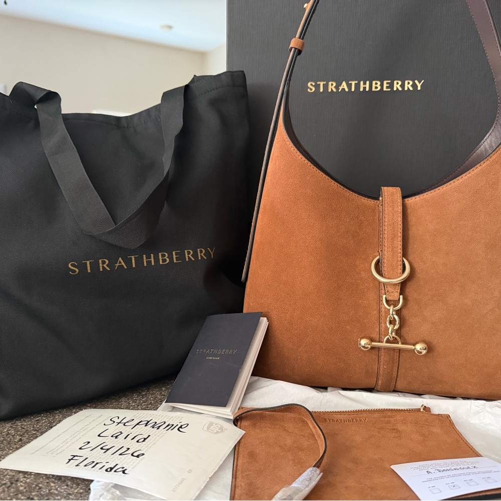 Strathberry kite hobo in tan suede